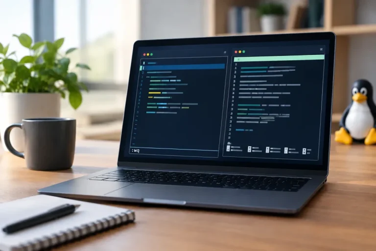 Terminal Linux affichant l’édition d’un fichier avec nano et Vim