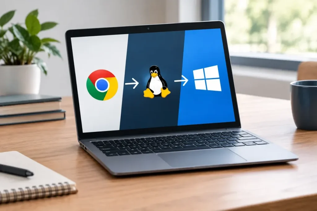 Chromebook affichant une installation Linux à la place de ChromeOS