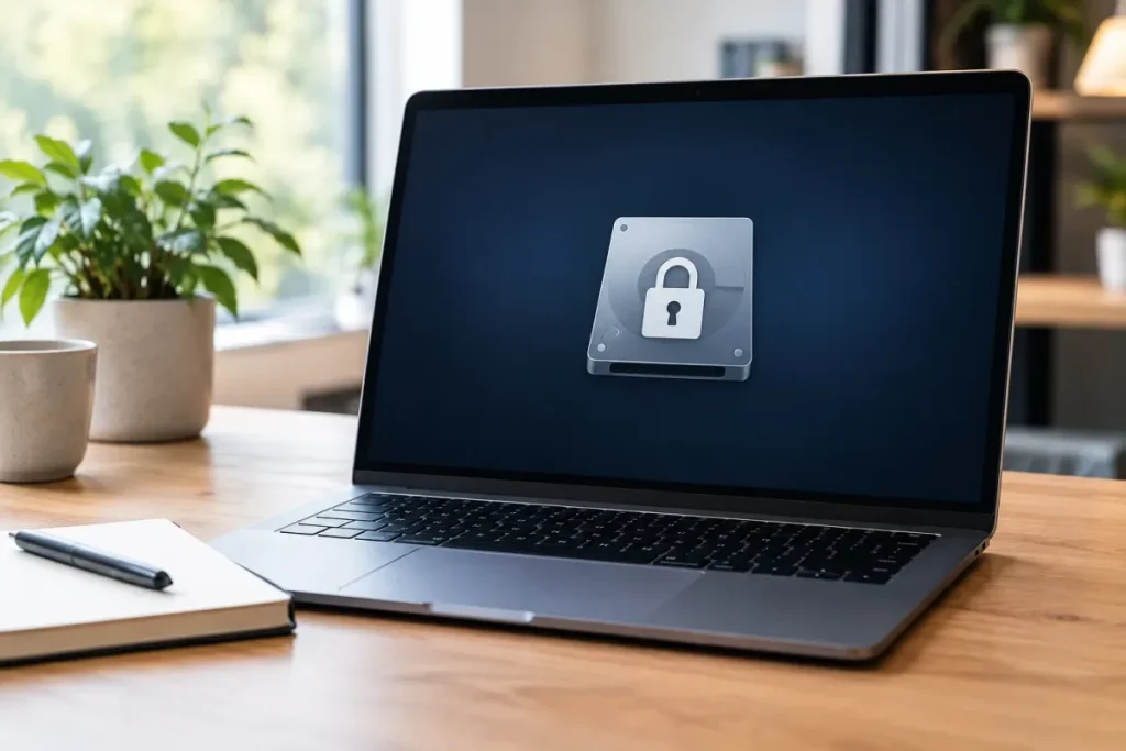 Utilitaire de disque macOS affichant un volume verrouillé
