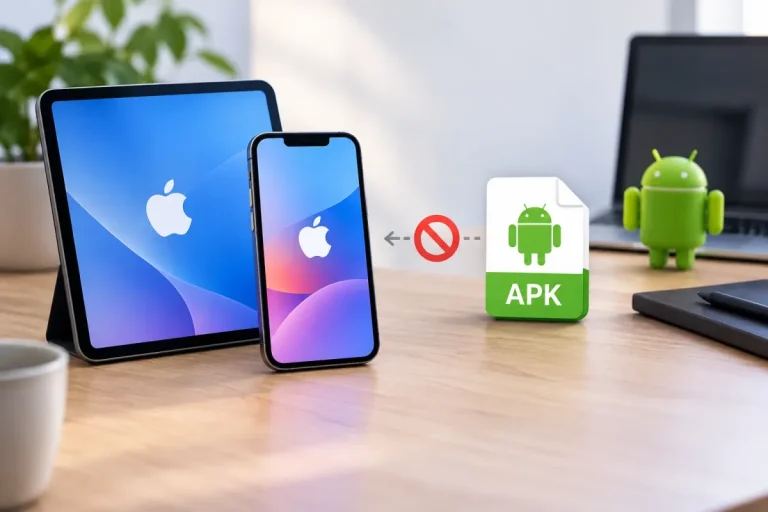 iPhone affichant les solutions pour utiliser un fichier APK